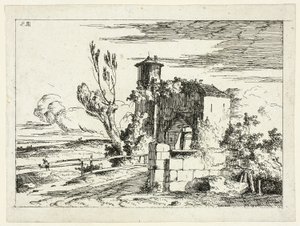 Landschap met oude poort door Louis Gabriel Moreau