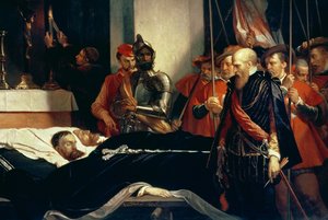 Laatste eer aan de resten van graven Egmont en Hoorn door Louis Gallait
