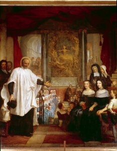 Sint Vincent de Paul bezoekt de instelling van gevonden kinderen voor de dames van liefdadigheid. Schilderij door Louis Galloche uit 1732. Parijs, Kerk van Sint Marguerite