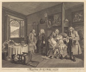 Marriage à la Mode: pl.6 door Louis Gerard Scotin after William Hogarth