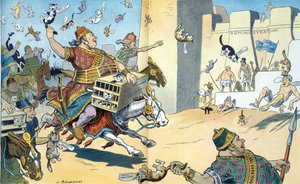 De Wall Street Perzen en de Washington Egyptenaren 1907. Illustratie toont de slag bij Pelusium met de Perzen geïdentificeerd als "gevestigde belangen". door Louis Glackens