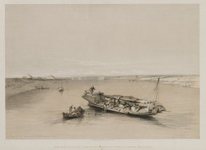Egypte en Nubië, Deel I: Uitzicht op de Nijl richting de piramides van Dashour en Saccara door Louis Haghe