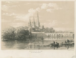 Lichfield Kathedraal - Zuidwestaanzicht: getinte lithografie, 1548 door Louis Haghe