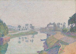 Oevers van de Oise bij zonsopgang door Louis Hayet