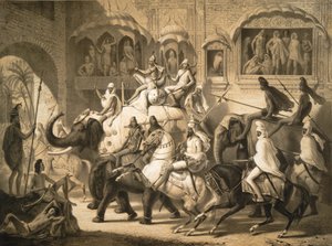 Een straat in Lahore (maart 1842) door Louis Henri de Rudder