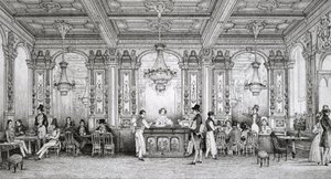 Cafe de la Banque de France gebouwd door architect Dusillon en gelegen aan Place de Victoire - Gravure van Schaal - 1839