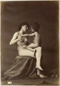 Studie van een vrouwelijk naakt, zittend met een naakt kind op schoot door Louis Jean Baptiste Igout (attributed to)