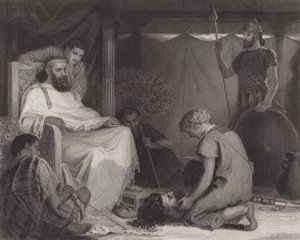 David voor Saul gebracht door Louis John Rhead
