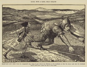David doodt Goliath met een slinger
