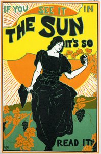 Literatuur. The Sun, krant. Poster door Louis Rhead, VS, ca. 1890 (poster) door Louis John Rhead
