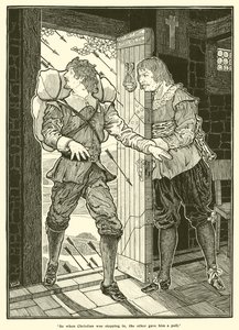 Dus toen Christian binnenstapte, gaf de ander hem een ruk (gravure) door Louis John Rhead