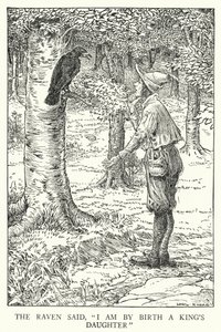 De raaf zei: "Ik ben van geboorte een koningsdochter" (litho) door Louis John Rhead