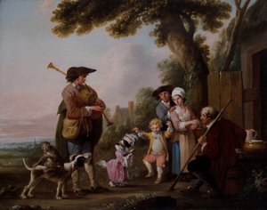 Muzikanten met dieren die optreden voor tavernes door Louis Joseph (1731 98) Watteau