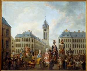 De familie van de grote handschoen van Douai. Schilderij door Louis Joseph Watteau genaamd Watteau de Lille (1731-1798)