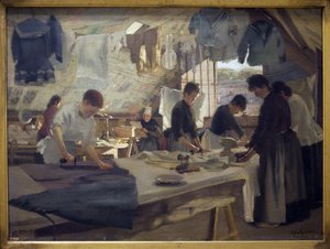Werkplaats van de sloper in Trouville. Schilderij door Louis Joseph Anthonissen (1849-1913) door Louis Joseph Anthonissen