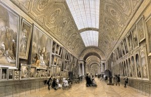 De Grande Galerie, Louvre museum, c.1850 door Louis Jules (after) Arnout