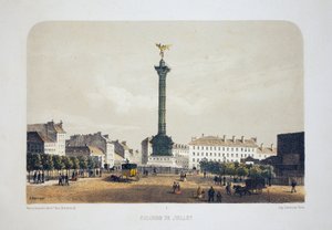 Zuil van Juli (Place de la Bastille), Parijs. Lithografie aquarel, illustratie in 