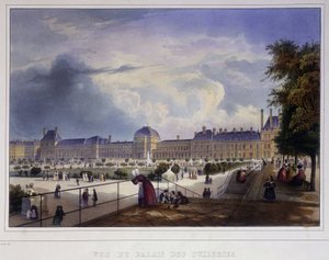 Zicht op het Palais des Tuileries - in Paris en 1837 door Louis Jules Arnout