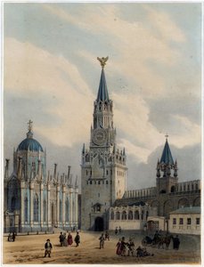 Uitzicht op de Toren van de Heiland (of de Spasskaya Toren) en op het Rode Plein, Kremlin, Moskou