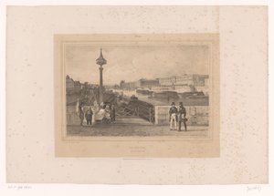 Zicht op het Palais du Louvre vanaf de Pont Neuf door Louis Julien Jacottet