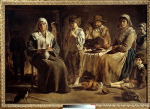 Een boerenfamilie in een interieur. Schilderij door Louis Le Nain, 1642. Louvre Museum Parijs