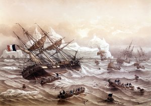 Walvisvangst in Newfoundland. Begin 19e eeuw door Louis Le Breton