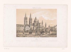 Zicht op de Abbaye aux Hommes met de Église Saint-Étienne te Caen door Louis Le Breton