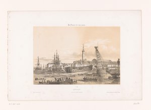 Zicht op het Arsenaal bij de haven van Lorient door Louis Le Breton