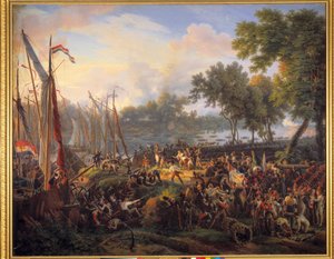 Eerste oversteek van de Rijn door het Franse leger onder bevel van Jourdan en Kleber, bij Düsseldorf in het Hertogdom Berg, 6 september door Louis Lejeune