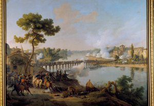 Generaal Bonaparte geeft zijn bevelen bij de slag om de brug van Lodi (10 mei 1796) tijdens de eerste campagne van Italië (1796-1797) Schilderij door Louis Francois Lejeune (1775-1848) 19e eeuw Sun. 1,85 x 2,40 m door Louis Lejeune