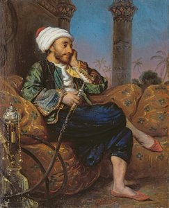 Een Egyptische Man die een Waterpijp Rookt