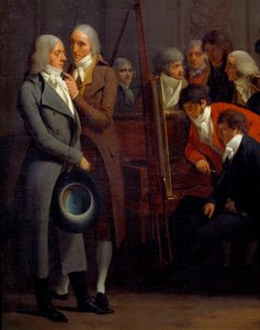 Kunstenaarsbijeenkomst in het atelier van de schilder Jean Baptiste Isabey door Louis Leopold Boilly