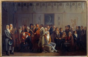 Bijeenkomst van kunstenaars in het atelier van de schilder Jean Baptiste Isabey door Louis Leopold Boilly