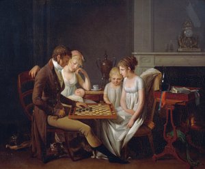 Schilderij van familiespel dammen, ca. 1803, door Louis Leopold Boilly, olieverf op doek, Frankrijk door Louis Leopold Boilly