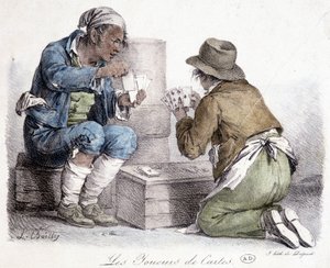 De kaartspelers, gravure door L. Boilly, circa 1820. door Louis Leopold Boilly