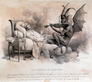 De droom van de Italiaanse componist Giuseppe Tartini, die een duivel viool zag spelen, die de Duivelstrillsonate zou worden (Illustratie)