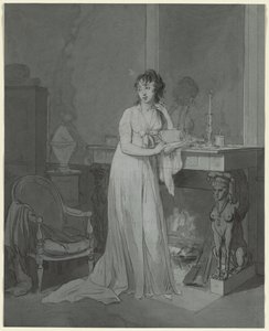 Vrouw voor een open haard