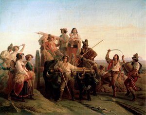 De aankomst van de oogsters in de Pontijnse moerassen, 1833 door Louis Leopold Robert