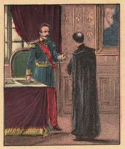Napoleon III en Louis-Gaston de Segur (1820-1881) Franse bisschop in Elysee - Gravure uit 