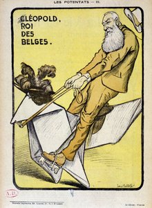 Karikatuur van Leopold, koning van de Belgen op een papieren paard - door Louis Malteste, in 