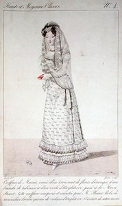 Trouwjurk en kapsel, modeplaat nr. 4 uit de serie 