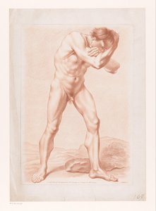 Staande naakte man met armen rond zijn hoofd gevouwen door Louis Marin Bonnet (attributed to)