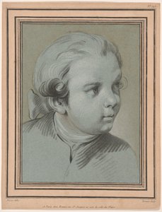 Hoofd van een jonge jongen driekwart naar rechts gedraaid