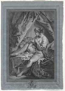Jonge vrouw zittend op een bed, 1764-1767 door Louis Marin Bonnet
