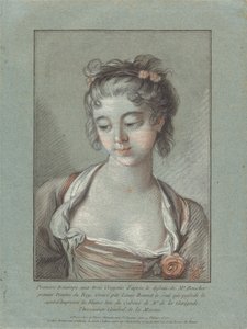 Buste van een jonge vrouw die naar beneden kijkt door Louis Marin Bonnet after François Boucher