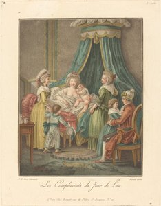 Nieuwjaarswensen door Louis Marin Bonnet after Jean Baptiste Hüet, I