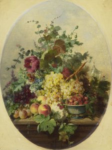 Stilleven met vruchten en bloemen door Louis Martinet