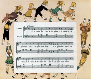 Partituur en illustratie van kinderlied 