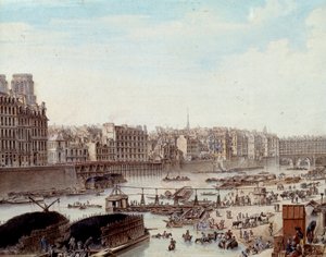 Maritiem leven op de kades van de haven in Parijs in 1782 (detail)