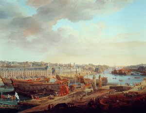 Scheepswerf: De stad Brest (detail). Schilderij door Louis Nicolas van Blarenberghe (1716-1794) 1774 door Louis Nicolas van Blarenberghe